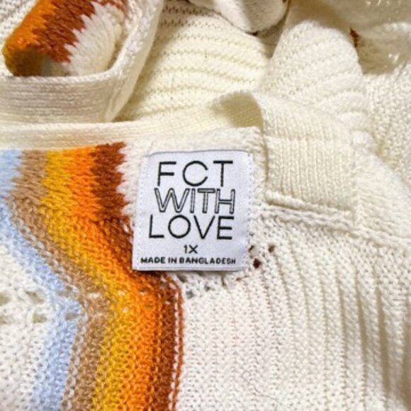FCT With Love Sweater Ivory Striped Vintage Style Women's 1X - Picture 3 of 4